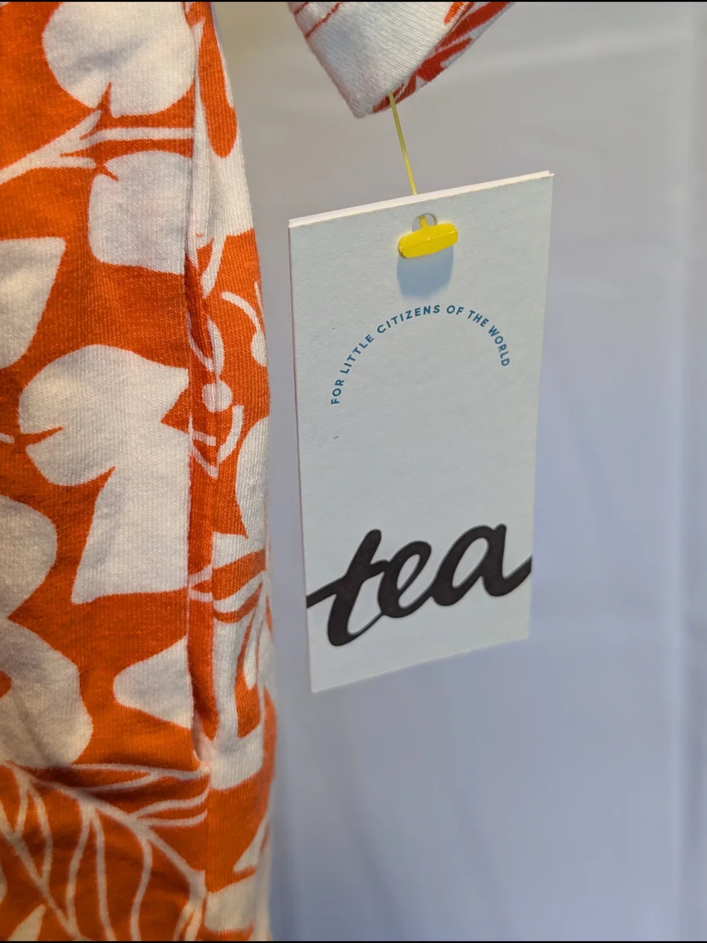 Tea Collection Orange and White Floral Short-Sleeve Dress